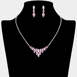 Marquise Stone Cluster Embellished Rhinestone Studded Necklace