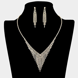 Triangular Rhinestone Paved Cascading Necklace