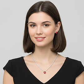 CZ Heart Stone Cluster Accent Rhinestone Paved Necklace