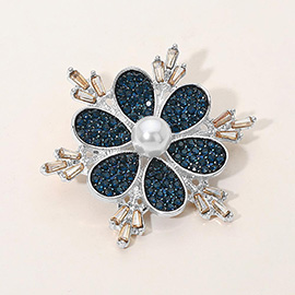 Pearl Center Stone Paved Petal Flower Pin Brooch