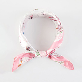 Watercolor Botanical Printed Square Silky Satin Bandana Scarf