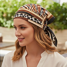Zebra Leopard Pattern Printed Square Silky Satin Bandana Scarf