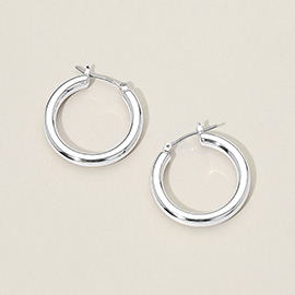 Silver Dipped Thick Pin Catch Hoop Earrings