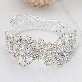 Rhinestone Paved Leaf Vine Adjustable Evening Bracelet