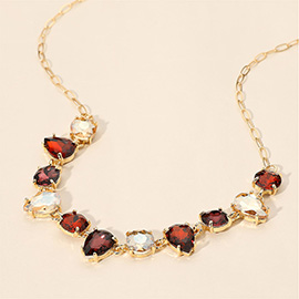 Cushion Teardrop Round Oval Stone Link Evening Necklace