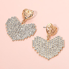 Rhinestone Paved Heart Drop Dangle Earrings