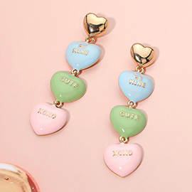 Enamel Message Candy Heart Link Drop Earrings
