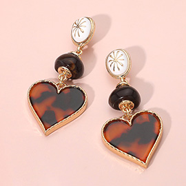 Resin Patterned Heart Drop Statement Earrings