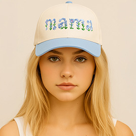 Floral MAMA Embroidered Five Panel Canvas Baseball Cap