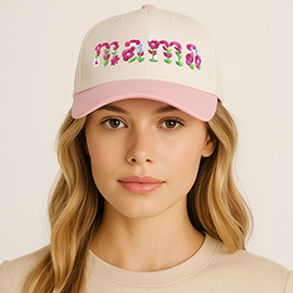 Floral MAMA Embroidered Five Panel Canvas Baseball Cap