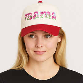 Floral MAMA Embroidered Five Panel Canvas Baseball Cap