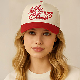 I LOVE YOU FOREVER Message Embroidered Five Panel Canvas Baseball Cap