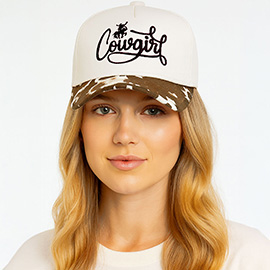 Animal Pattern Brim COWGIRL Message Embroidered Five Panel Canvas Baseball Cap