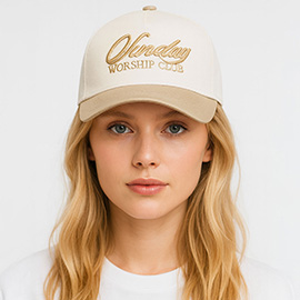 SUNDAY WORSHIP CLUB Embroidered Five Panel Canvas Baseball Cap