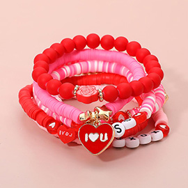 7PCS - Valentine Charm Message Beaded Stretch Multi Layered Bracelets