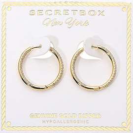 SECRET BOX_Genuine Gold Dipped Hypoallergenic Rhinestone Paved Huggie Hoop Earrings