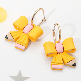 Bow Pencil Charm Pin Catch Hoop Earrings