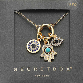SECRET BOX_Hamsa Hand Evil Eye Round Charm Pendant Necklace