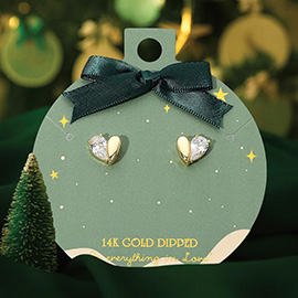 14K Gold Dipped Half Stone Heart Stud Earrings