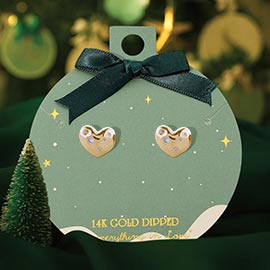 14K Gold Dipped Stone Paved Heart Stud Earrings