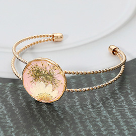 Real Flower Resin Round Center Split Cuff Bracelet