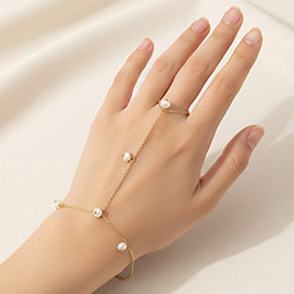 SECRET BOX_Stainless Steel Pearl Charm Hand Chain Bracelet
