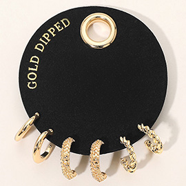 3Pairs - Gold Dipped Textured Hoop Earring Set