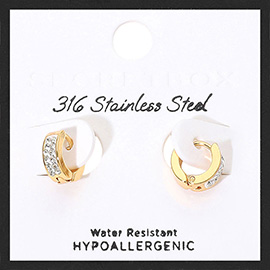 SECRET BOX_Stainless Steel Stone Paved Small Huggie Hoop Earrings