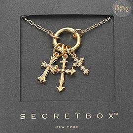 SECRET BOX_14K Gold Dipped Triple Cross Charm Pendant Necklace