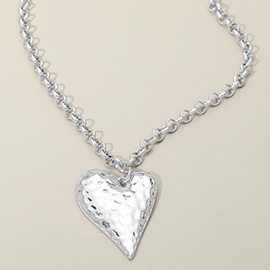 Hammered Metal Heart Pendant Necklace