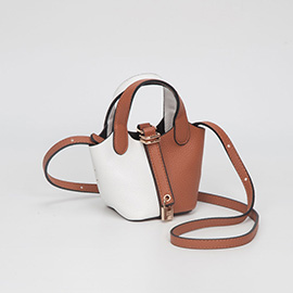 Faux Leather Two Tone Mini Crossbody Bucket Bag