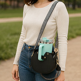 Faux Leather Functional Tumbler Crossbody Bucket Bag