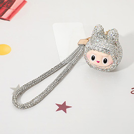 Bling Studded Monster Bunny Wristlet Keychain Bag Charm Phone Holder