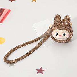 Bling Studded Monster Bunny Wristlet Keychain Bag Charm Phone Holder