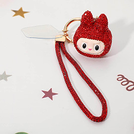 Bling Studded Monster Bunny Wristlet Keychain Bag Charm Phone Holder