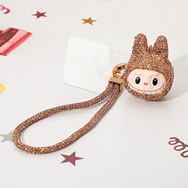 Bling Studded Monster Bunny Wristlet Keychain Bag Charm Phone Holder