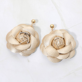 Elegant Faux Leather Rose Bloom Drop Dangle Earrings