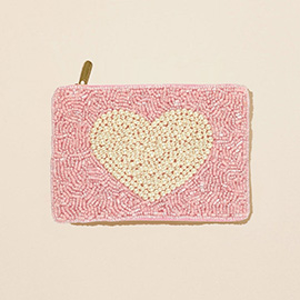 Pearl Heart Seed Beaded Mini Pouch Bag