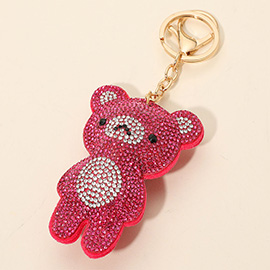 Bling Studded Teddy Bear Bag Charm Keychain