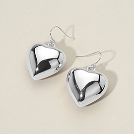 Metal Puffy Heart Dangle Earrings