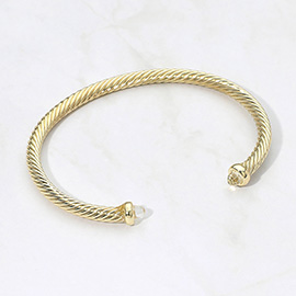 Stone Tip Twisted Cable Cuff Bracelet