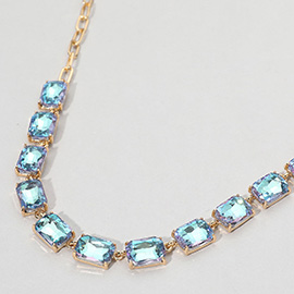 Cushion Rectangular Stone Cluster Link Evening Necklace