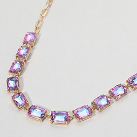 Cushion Rectangular Stone Cluster Link Evening Necklace