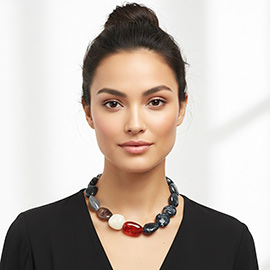 Bold Resin Nugget Beaded Statement Necklace