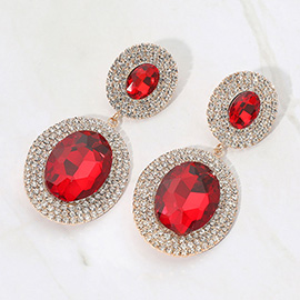 Bold Double Oval Pave Halo Link Drop Evening Earrings