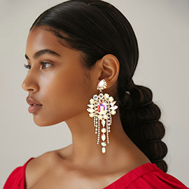 Stone Cluster Chandelier Fringe Drop Evening Statement Earrings