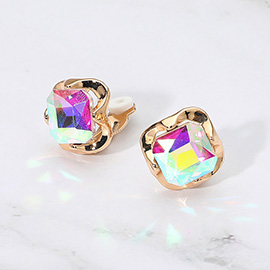 Square Faceted Stone Cluster Clip On Evening Earrings
