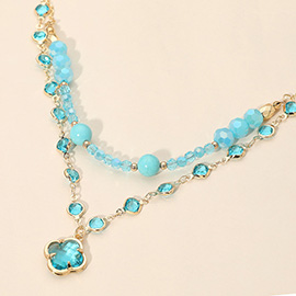 Quatrefoil Pendant Accent Dual Layer Beaded Necklace