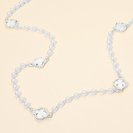 Clear Quatrefoil Cluster Station Pearl Long Necklace