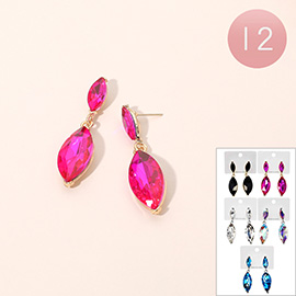 12Pairs - Marquise Stone Drop Dangle Earrings